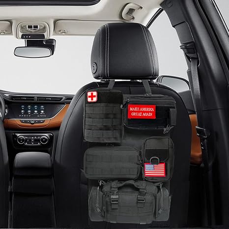 Tactical Car Seat Back Organizer,Tactical Molle Seat Back Organizer with 5 Detachable Molle Pouch,Velcro Label Can Be Re