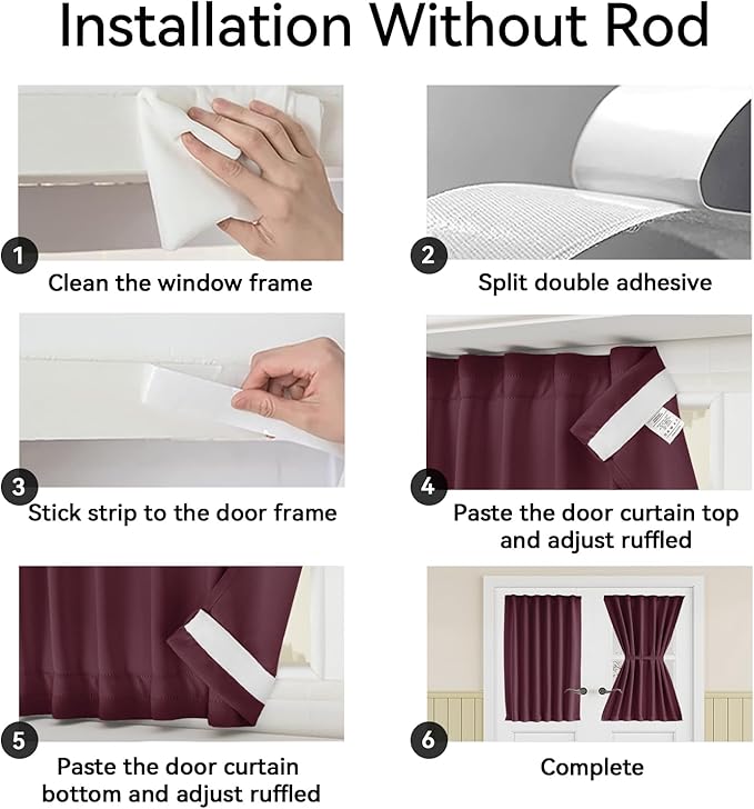 Vatge Front Doors Curtain - French Front Door Curtain for Glass/Kitchen/Bedroom Door, 1 Panel, W54 x L40, Burgundy