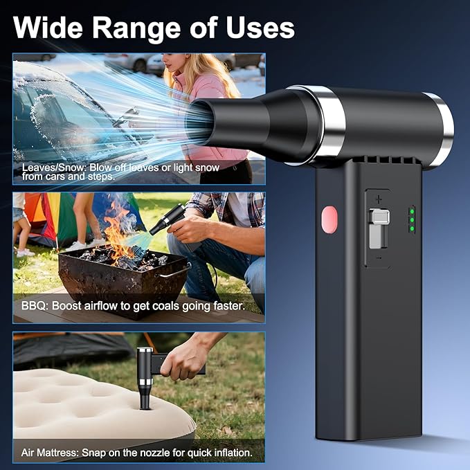 Mini Ultra-Slim Electric Compressed Air Duster 150,000RPM Super Power, Rechargeable Cordless Air Duster, Powerful Airflow for Computer, Keyboard, Outdoor, House and Car