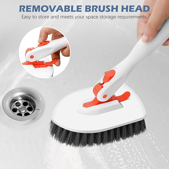 SetSail Floor Scrub Brush, Tile Tub Floor Scrubber with 52-inch Adjustable Long Handle Shower Cleaner Brush for Cleaning Toilet Kitchen Bathroom Tub Tile Wall Sink, White Orange