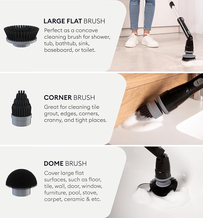 Electric Spin Scrubber, 360 Cordless Powerful Scrub Brush for Cleaning Bathroom, Tile, Floor, Tub & Shower with Adjustable Extension Handle and 3 Replaceable Rotating Brush Heads (Packaging May Vary)