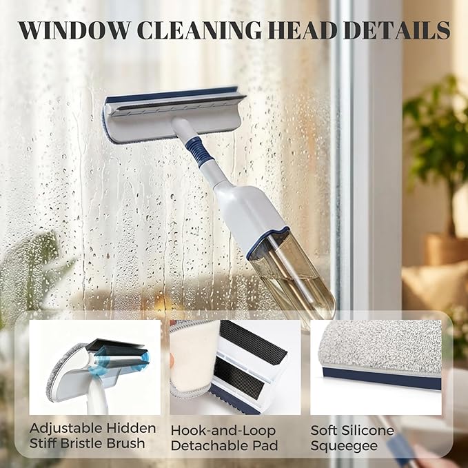 All-in-One Spray Window Squeegee and Floor Mop, 50" Long Handle Spray Squeegee for Window Cleaning, Professional Squeegee with Sprayer for Glass and Window Cleaning