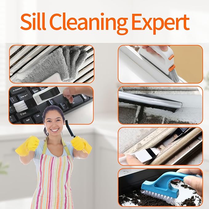 Window Track Cleaner Tools Set - 8 Pcs Groove Cleaning Brush Kit, for Sliding Door Track, Shutter, Sill, Tile Lines, Sink