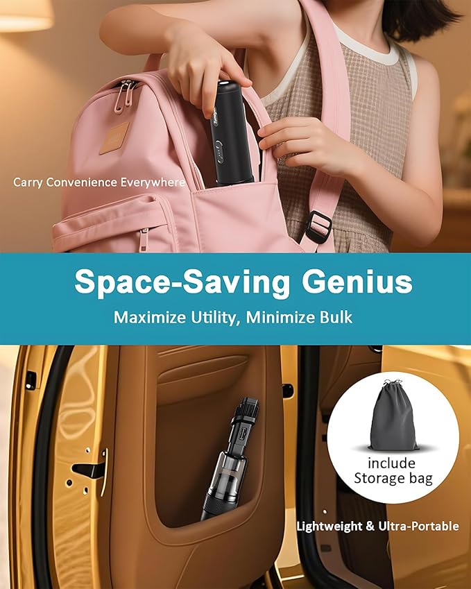Car Vacuum Portable Cordless, 21000PA Handheld High Power Suction & Blower, Small Cordless Handheld Vacuum Cleaner for Car, Home, Office