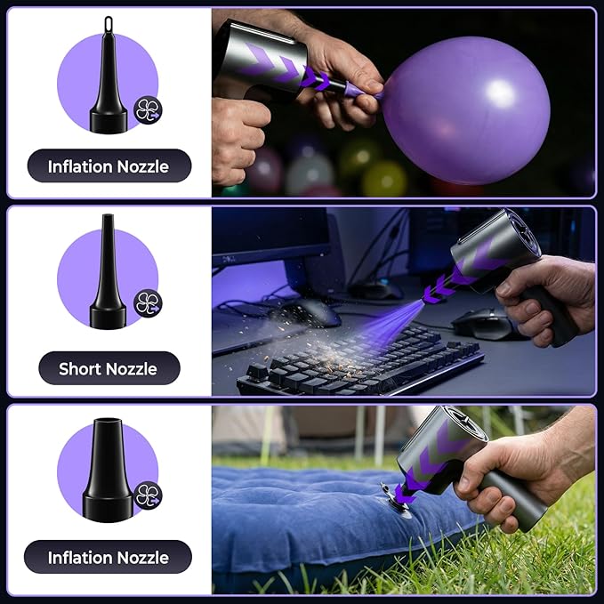 20000Pa Cordless Car Vacuum, 80,000 RPM Brushless Motor Handheld Vacuum with 7-in-1 Air Duster Blower, Portable Type-C Rechargeable Cleaning Kit for Pet Hair, Home & Office, Grey