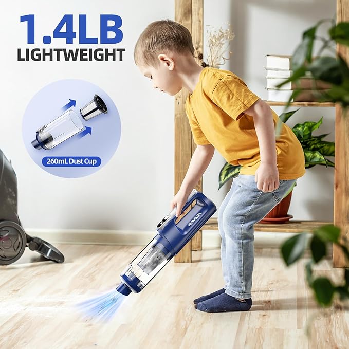 MONOZEL Car Vacuum Cleaner High Power, 18000Pa 2 in 1 Vacuum Cleaner&Air Duster, 130W Brushless Motor Handheld Vacuum Cordless with 7800mAh Battery, LED Light, Multi-Nozzles for Car, Home, Office, Pet