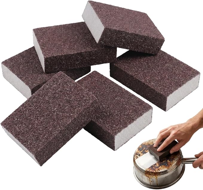Magic Emery Cleaning Sponge, 2026 Upgrade Nano Carborundum Sponge for Stainless Steel, Rust Eraser Pot Scrubber Scouring Pads for Kitchen Pans Burnt-On Stain Removal (6, Sponge)