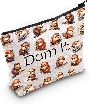 JXGZSO Funny Beaver Cosmetic Bag Beaver Lover Gift Rodent Beaver Dam It Makeup Pouch Bag (Dam It Bag)