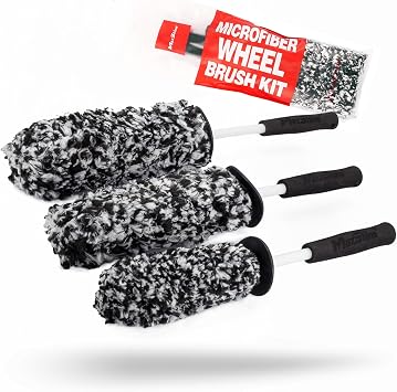Maxshine Universal 3-Piece Microfiber Wheel Brush Kit (Black) | 14”, 18” & 20” Sizes | Ultra-Soft Lint-Free Heads with A