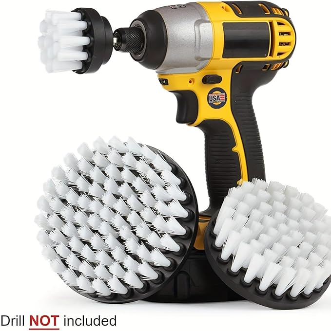 New Quick Change Shaft 3 Pack Soft White Drill Brush Carpet, Upholstery, and Leather Scrub Brushes