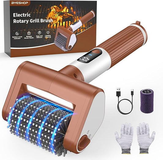 Electric Grill Brush for Outdoor, 2026 BBQ Grill Cleaner with Digital Display, Variable Speed Cordless Grill Brush, Waterproof & Replaceable Heads Grill Cleaning Brush for Barbecue Grates