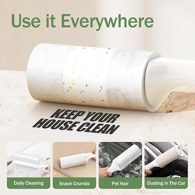 Lint Roller 3 Pack for Pet Hair & Clothes, Portable Sticky Lint Rollers with Ergonomic Handle, Extra Sticky Pet Hair Remover for Couch, Car, Furniture & Travel