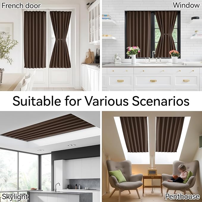 Vatge Narrow Window Curtains Privacy Door Curtain for Doorways SideLight Door Window Curtains, 1 Panel, W12 x L72, Brown