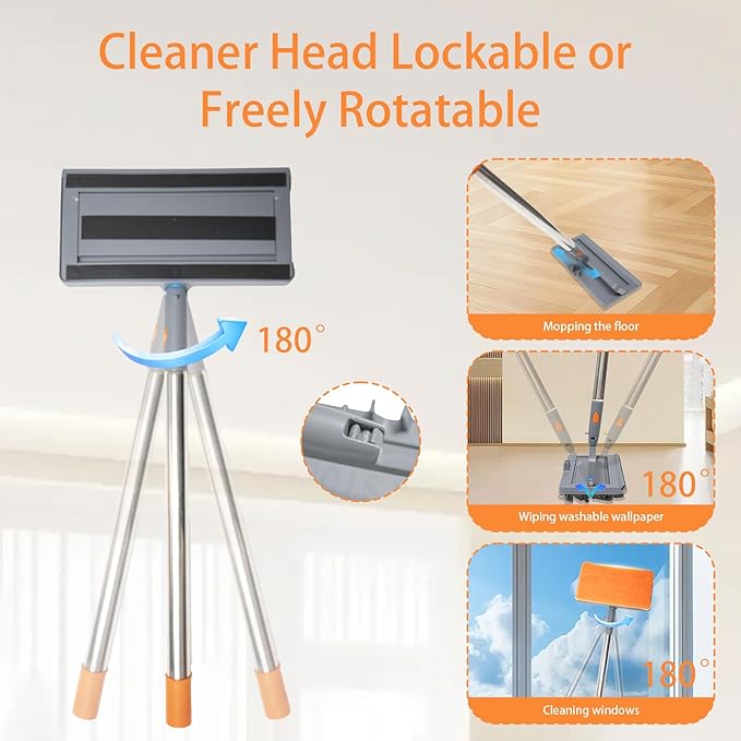Ceiling Fan Cleaner Duster, 3-in-1 Fan Duster Cleaning Tool with 81'' Extendable Long Handle, Removable Chenille & Microfiber Mop Head Cleaner for Ceiling Fan Blade, Baseboard, Wall, Floor, Window