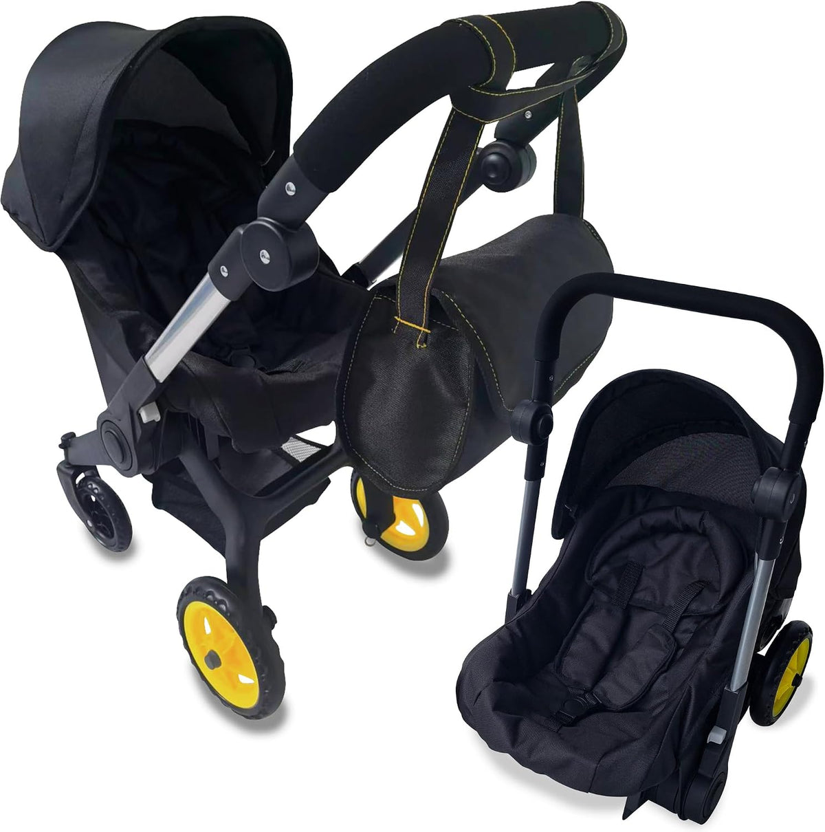 Baby Doll Car Seat Stroller Combo – Convertible 2 in 1 Doll Stroller and Car Seat for Kids – Fits Up to 20” Dolls – Play Toy Baby Stroller with Adjustable Handle for Girls (Black)