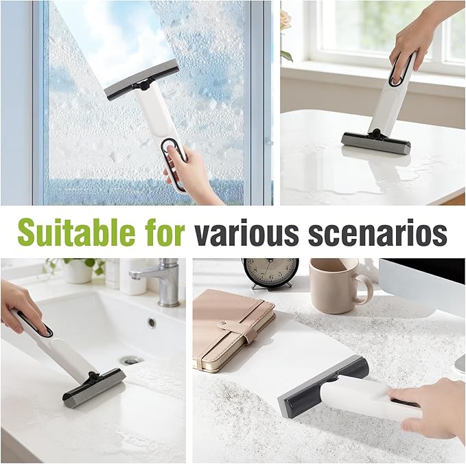 Mini Sponge Mop Self Wringing, Foldable Desktop Mop with Upgraded Handle + 2 Refill Heads, Compact Hand Mop for Countertop, Bathroom, Car Glass, Quick Wet & Dry Cleanup