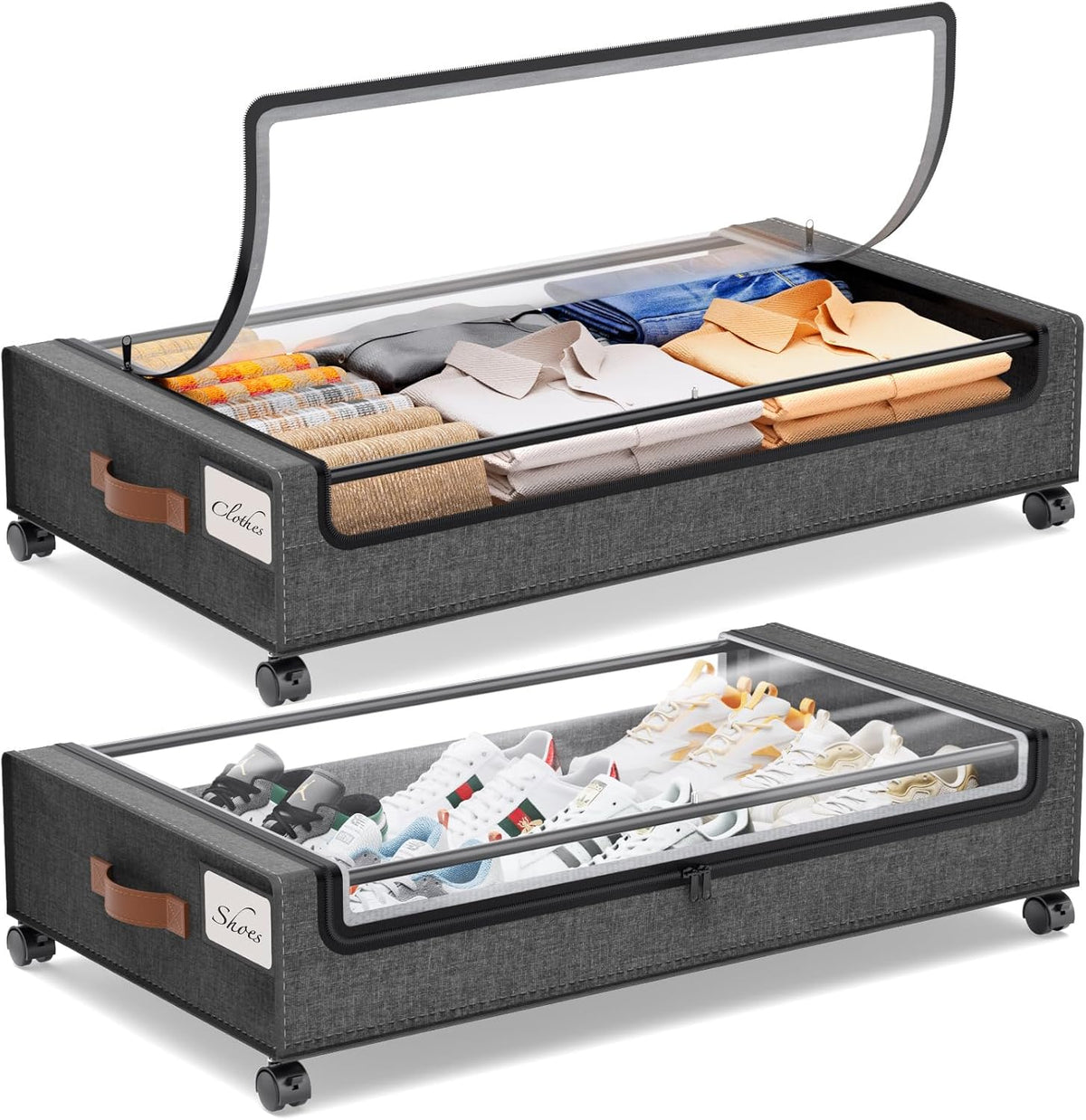 Under Bed Storage with Wheels, 2 Pack Under Bed Storage Containers, Rolling Under Bed Shoe Storage Organizer, 30.71 x 16.93 x 6.69 in