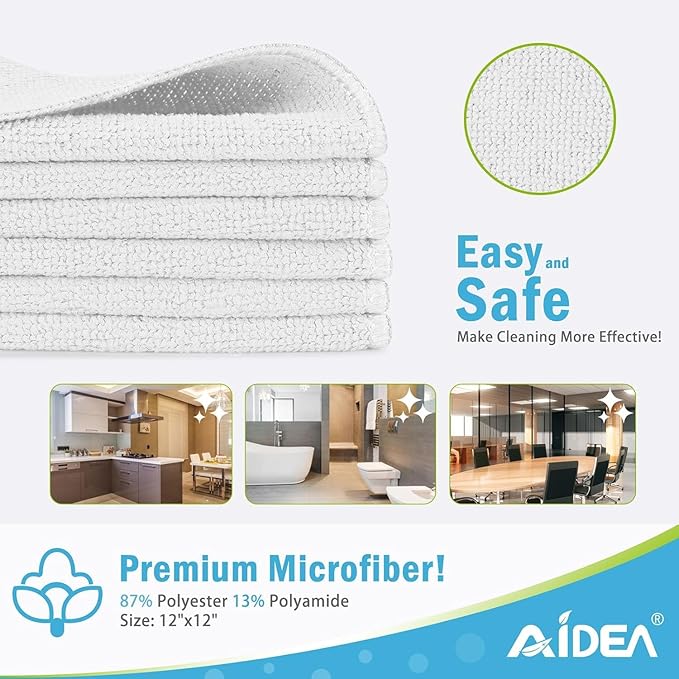 AIDEA Microfiber Cleaning Cloth White-800PK, Soft Microfiber Towels for Cars, Absorbent Cleaning Rags, Lint-Free Streak-Free Wash Cloths for House, Kitchen, Window,11.5"×11.5"