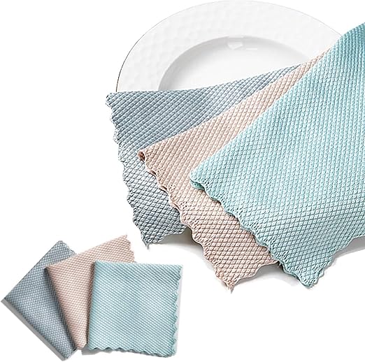20-Pack Fish Scale Designkitchen Mirror Rags with Poly Scour Mesh Scrubbing Side Reusable Microfiber Glass Cleaning Clot