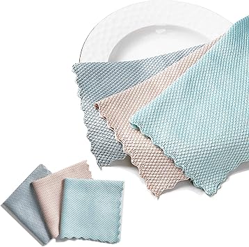 20-Pack Fish Scale Designkitchen Mirror Rags with Poly Scour Mesh Scrubbing Side Reusable Microfiber Glass Cleaning Clot