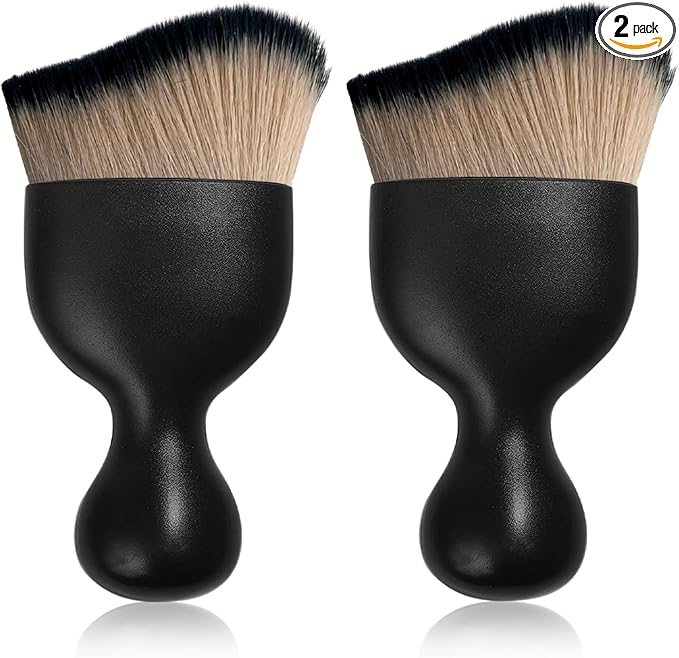 2 PCS Car Interior Detailing Brush, Curved Car Interior Cleaning Brush with Ultra Soft Bristles & Dust Cover, Scratch-Free Auto Dusting Brushes for Dashboard AC Vent Leather (Brown & Black)