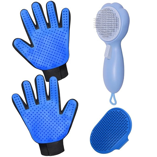 Cat Grooming Glove Brush,Self-Cleaning Slicker Pet Brush for Short and Long Haired pats,Dog Bath Brush for Shedding and Grooming,Removes Loose Hair and Tangles,Promote Circulation