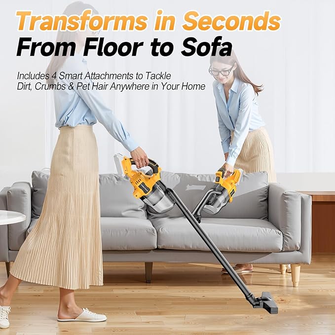 Cordless Handheld Vacuum Cleaner Compatible with DeWalt 20V Battery, 16000Pa Strong Suction, 2 HEPA Filters & 4 Nozzles, Lightweight Portable Vacuum for Car, Home, Garage – Tool Only