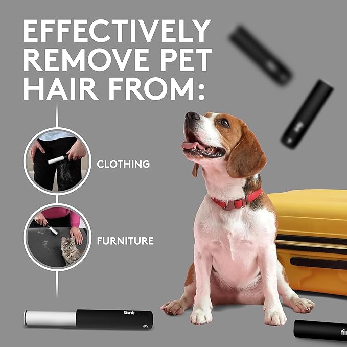 Flint Classic Black Retractable Mini Lint Roller with 30 Extra Sticky Sheets, Small and Portable Lint Roller, Ideal Pet Hair Remover, Travel Lint Rollers for pet Hair Extra Sticky