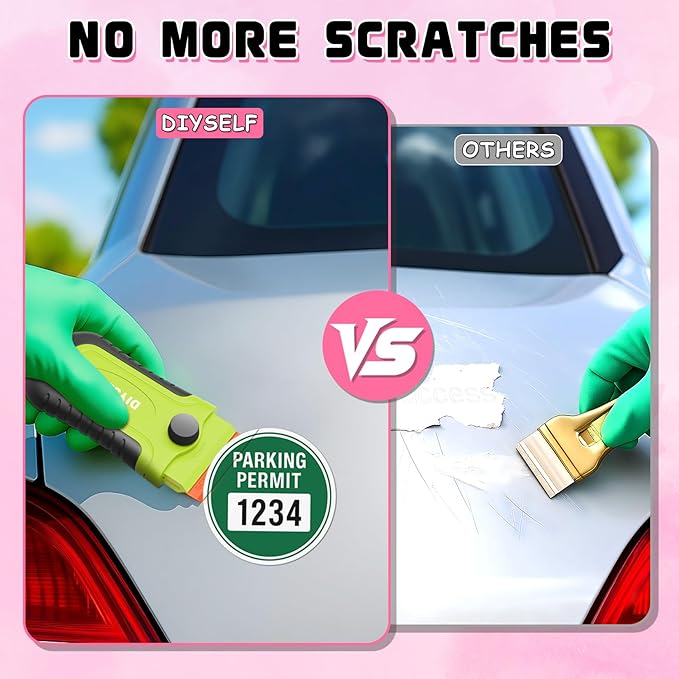 DIYSELF 2 Pcs Plastic Razor Blade Scraper with 10 Pcs Blades, Plastic Scraper Tool for Adhesive Remover, Scrapers for Cleaning Stickers, Decals, Glass, Windows, Car, No Scratches (Green)