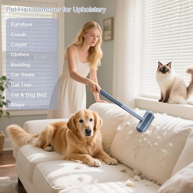 Pet Hair Remover for Furniture, Reusable 17-Inch Multifunctional Cat and Dog Hair Removal Tool for Couch, Carpet, Bedding, Car Seats