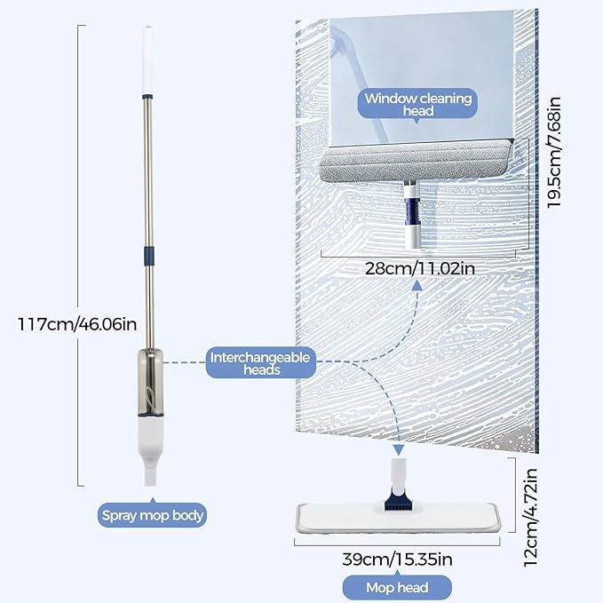 All-in-One Spray Window Squeegee and Floor Mop, 50" Long Handle Spray Squeegee for Window Cleaning, Professional Squeegee with Sprayer for Glass and Window Cleaning