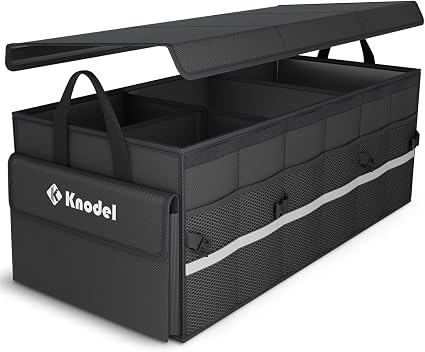 K KNODEL Trunk Organizer with Lid for Car, SUV, and Truck (Large, Black)