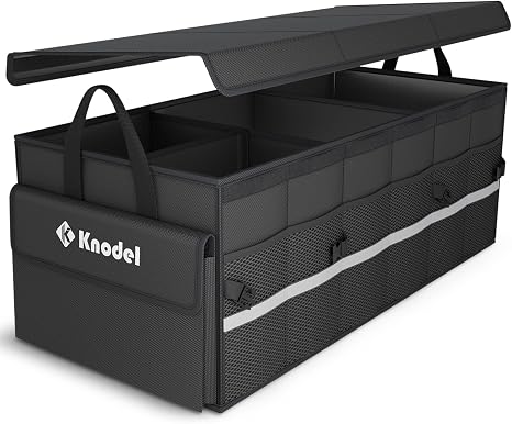 K KNODEL Trunk Organizer with Lid for Car, SUV, and Truck (Large, Black)