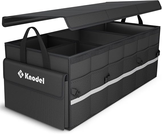 K KNODEL Trunk Organizer with Lid for Car, SUV, and Truck (Large, Black)