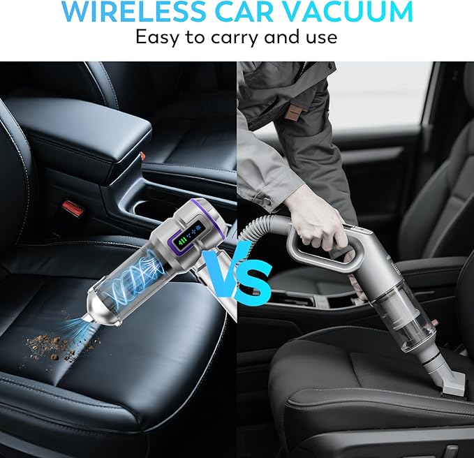 Car Vacuum Cleaner Cordless, 22000PA High Power Portable Handheld Vacuum & Compressed Air Duster, Mini Vacuum with LED Display, 3 Modes Brushless Motor for Car, Home, Office, Camping