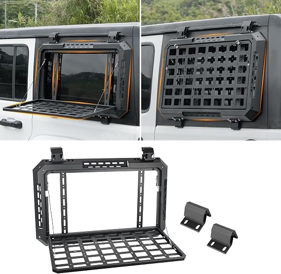 Multifunctional Rear Window Storage Table Molle Panel Kit for 2018-2024 Jeep Wrangler JL & JLU 4 doors Hardtop, Openable