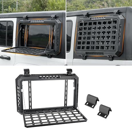 Multifunctional Rear Window Storage Table Molle Panel Kit for 2018-2024 Jeep Wrangler JL & JLU 4 doors Hardtop, Openable