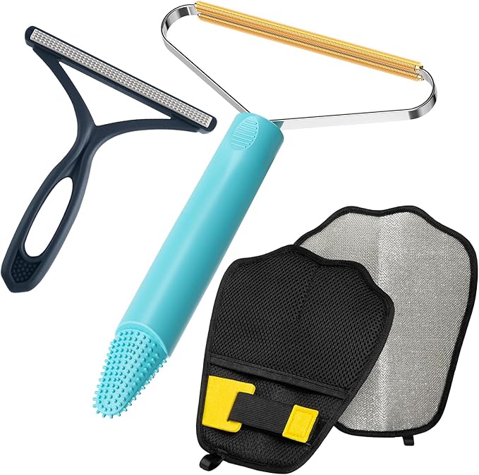 3-Pack Pet Hair Removal Tool,Dog Cat Hair Remover,Lint Shaver Cleaner Pro,Fur Removal Tool,Portable Carpet Scraper,Carpet Rake,Pet Hair Brush for Carpet,Clothes,Car Mats,Couch,Pet Bed,Furniture
