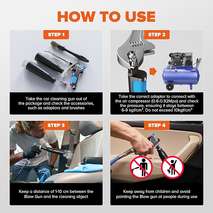 Tornado Air Cleaning Gun, Upgraded High Pressure Dryer Air Blow Gun Adjustable Wind Speed, 360° Rotating Nozzle for Thorough Cleaning Car Detailing Tools for Car Interiors & Exteriors