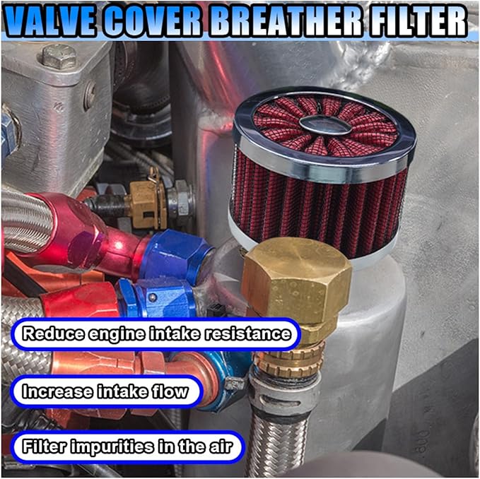 23mm Car Air Filter, 0.9'' High Flow Vent Valve Cover, Breather Filter, Universal Cold Air Intake Filter Breather, Car Accessories Fits Car Motorcycle (Red)