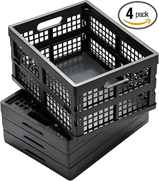Eslite 16L Collapsible Storage Crates,Folding Plastic Crates for Storage,Pack of 4,Gray