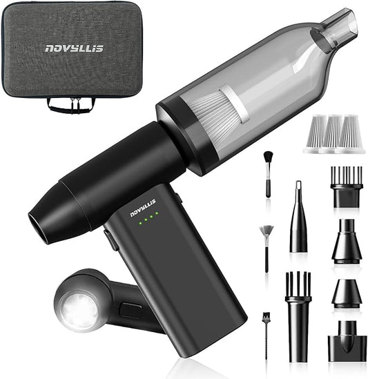 Electric Compressed Air Duster Mini Blower Cordless with Computer Vacuum Cleaner kit Lighting 180,000 RPM 5 Speed Handheld 3 in 1 USB-C for pc Keyboards Home Car BBQ Grill