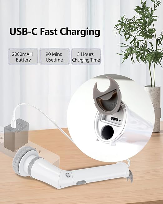 UBeesize Electric Spin Scrubber,Long Cordless Cleaning Brush,Rotatable Shower Scrubber with 8 Replaceable Heads,Adjustable Detachable Handle Bathroom Scrubber for Bathtub,Tile,Floor and Car Cleaning