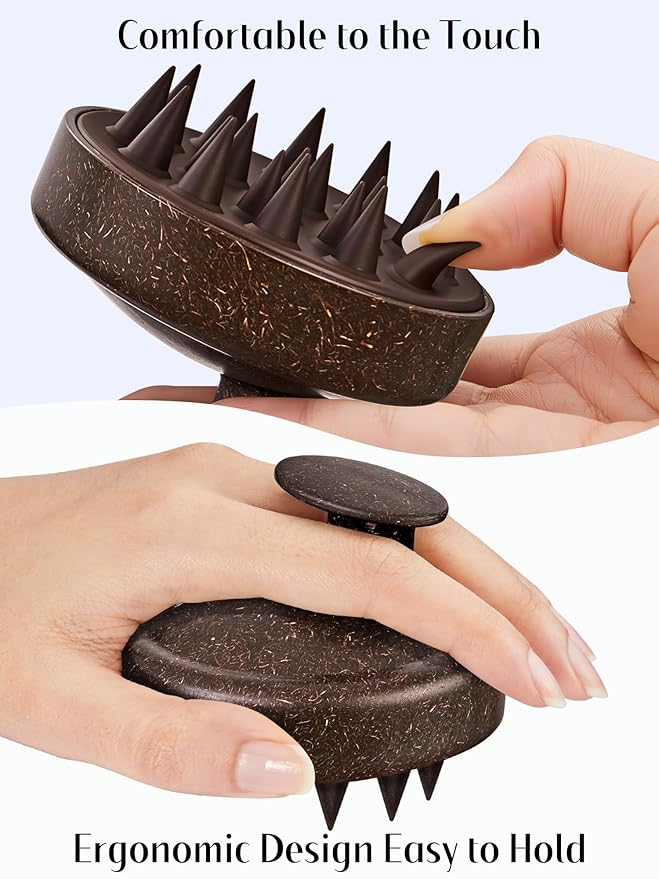 HEETA Scalp Massager Hair Growth, Soft Silicone Scalp Scrubber Shampoo Brush for Exfoliation, Dandruff Removal & Head Massage Stress Relax, Wet & Dry Use for Thick, Thin Hair Care, Dark Brown