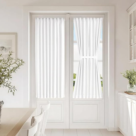 Vatge White French Door Curtains for Sliding Door - Sidelight Curtains for Classroom, Kitchen, and French Door, 1 Panel, W25 x L54, Pure White