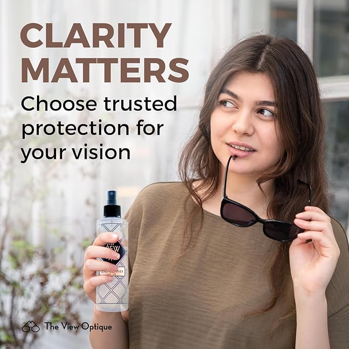 Anti-Reflective Lens Cleaner Spray Kit – (1) 8oz & (1) 1oz Glasses Cleaner Spray, (1) Microfiber Cloth for Eyeglasses, Sunglasses, Lenses, Screens & Camera Cleaning Kit (3 Piece Set)