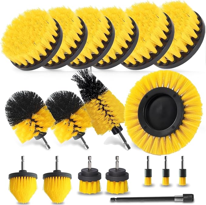 18 Pcs Drill Brush Attachments Set,Power Cleaning Scrub Brushes with Extend Long Attachment,Grout Cleaner for Tile Floor