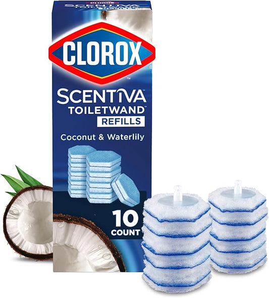 CLOROX Scentiva ToiletWand Toilet Cleaner Refills, Toilet brush, Coconut and Waterlily, 10 Count