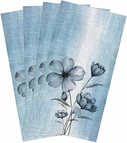 Spring Floral Kitchen Towels, Blue Ombre 18x28 Inch Soft Kitchen Dish Cloth, Retro Flowers Home Decor Cotton Linen Tea T