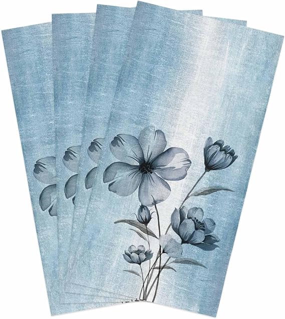 Spring Floral Kitchen Towels, Blue Ombre 18x28 Inch Soft Kitchen Dish Cloth, Retro Flowers Home Decor Cotton Linen Tea T
